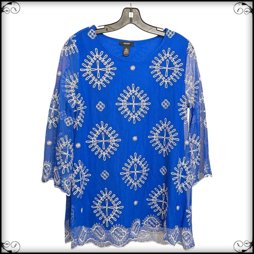Sheer ALFANI Oversized Women's Embroidered Pullover Blouse Cape See through S